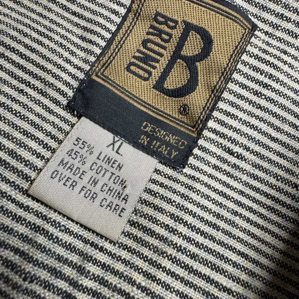 Bruno Button Up Shirt Italy Design Mens XL Woven Linen Blend Earth Tones Brown - Picture 2 of 7